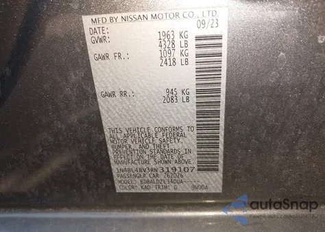 2024 Nissan Altima S Fwd из США, поврежденный, VIN 1N4BL4BV3RN319107